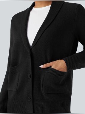 HALARA Lapel Long Sleeve Casual Cardigan with Pockets